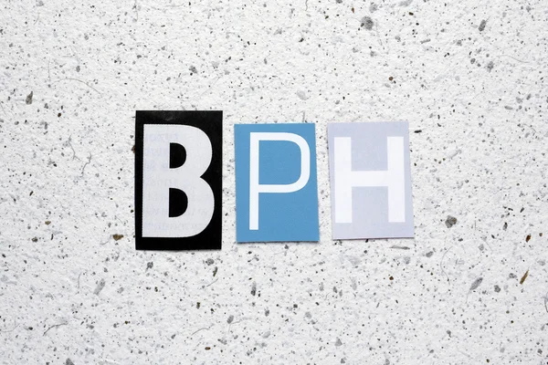 Bph (benigne Prostatahyperplasie) Akronym aus Zeitungspapier auf weißem Büttenpapier geschnitten — Stockfoto