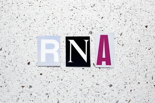 РНК (РНК) акронім, вирізаний з газети на білій текстурі паперу ручної роботи — стокове фото