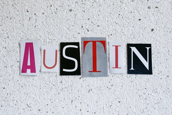 Austin word on handmade paper texture — Stock Photo, Image