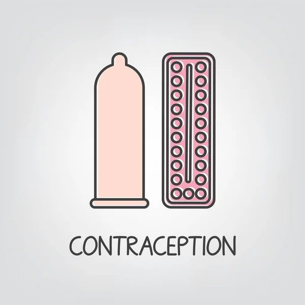 Anticoncepción Píldoras Anticonceptivas Preservativo Icon Vector Ilustración — Vector de stock