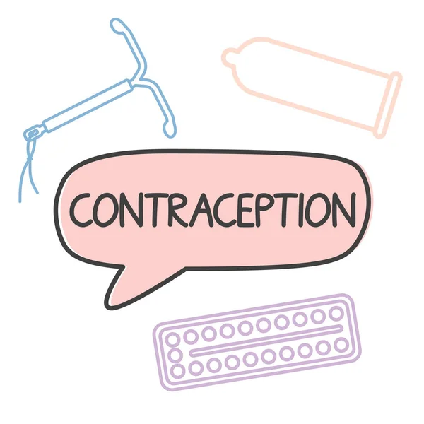 Anticoncepción Píldoras Anticonceptivas Dispositivo Intrauterino Preservativo Icon Vector Ilustración — Vector de stock