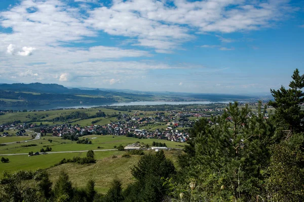 Vista Panoramica Sulle Montagne Pieniny Sul Lago Czorsztynskie Visto Dal — Foto Stock