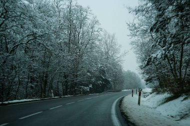 Karanlık, kasvetli kış yolu