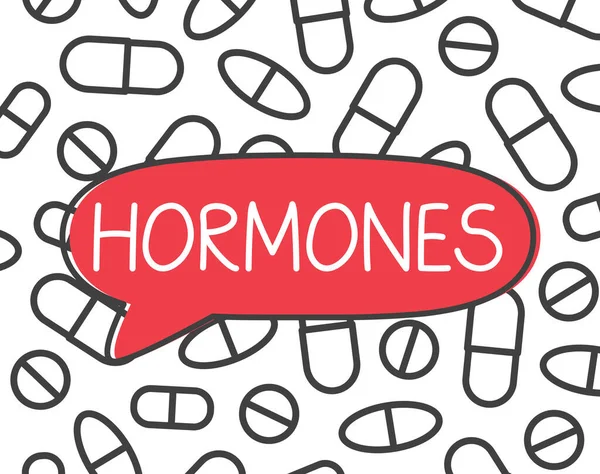 Hormonas Palabra Píldoras Médicas Patrón Vector Ilustración — Archivo Imágenes Vectoriales