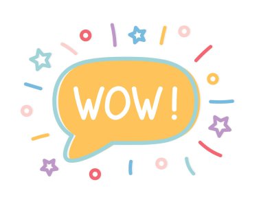 Woww renkli balon konuşma işareti konsepti - vektör illüstrasyonu