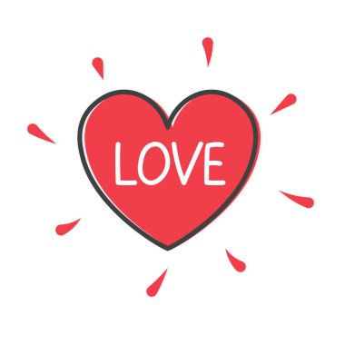 Aşk sözcüğüyle kırmızı kalp - vektör illüstrasyon