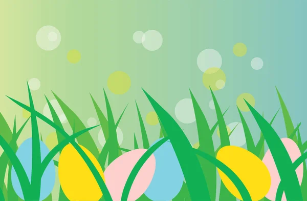 Colorful Easter Eggs Green Lush Grass Vector Illustration — Stock Vector