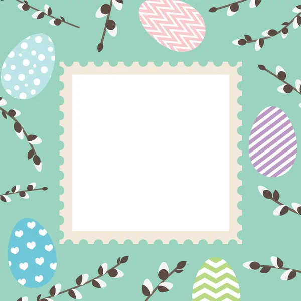 Easter Greeting Card Eggs Pussy Willow Twigs Vector Illustration — Stock Vector