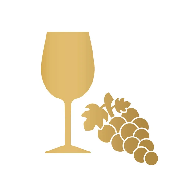 Gouden Glas Wijn Druiven Icon Vector Illustratie — Stockvector