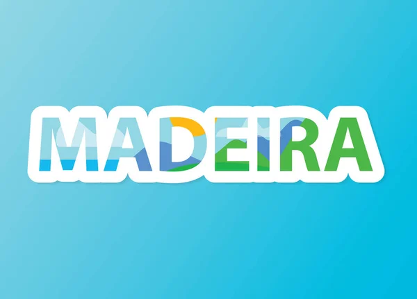 Palavra Madeira Repleta Mar Paisagem Montanha Ilustração Vectorial — Vetor de Stock