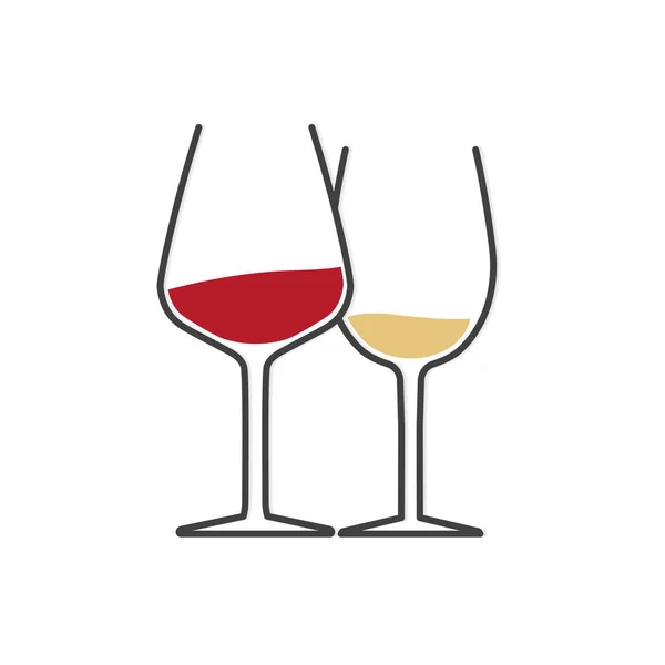 白葡萄酒和红酒杯图标 矢量图解 — 图库矢量图片
