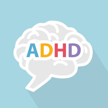 ADHD (Attention Deficit Hyperactivity Disorder) wrriten on brain - vector illustration clipart