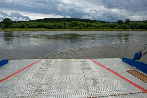 Skylt Stopp Bilfärja Floden Wisa Polen — Stockfoto