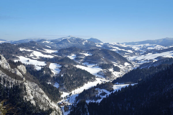 beautiful panoramic view of Pieniny Mountains, Poland seen from Sokolica summit