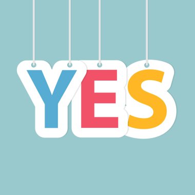 Evet, renkli asma harflerden yapılmış bir kelime. Vektör çizimi.