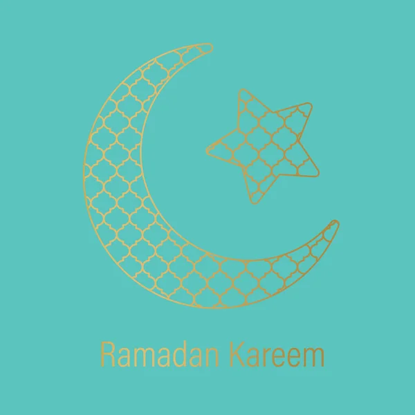 Ramadan Kareem Greeting Card Golden Crescent Moon Star Filled Arabic — Stock Vector