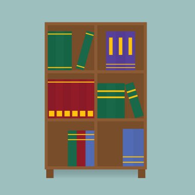 Hukuk kitaplarıyla ahşap raf - vektör illüstrasyonu