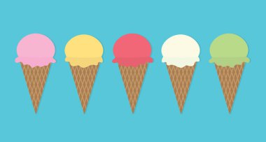 various flavours ice cream cones banner - vector illustration