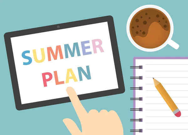 Summer Plan Written Tablet Screen Vector Illustration — Archivo Imágenes Vectoriales