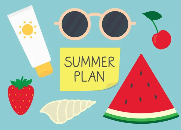 Summer Plan Written Yellow Sticky Note Vector Illustration — Archivo Imágenes Vectoriales