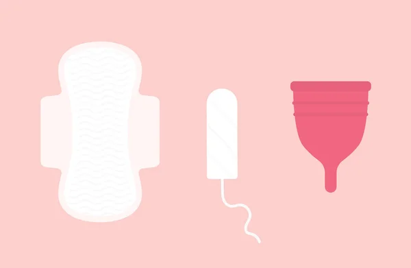 Weibliche Hygieneartikel Damenbinden Tampon Und Nachhaltige Menstruationsvektorillustration — Stockvektor