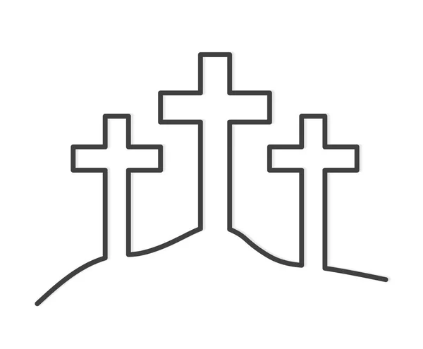 Tres Cruces Colina Crucifixión Jesucristo Concepto Vector Ilustración — Vector de stock