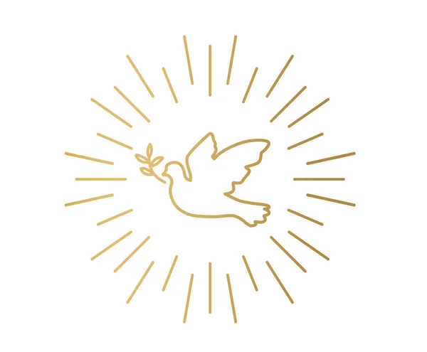 Golden Dove Olive Branch Holy Spirit Peace Concept Vector Illustration — Stok Vektör