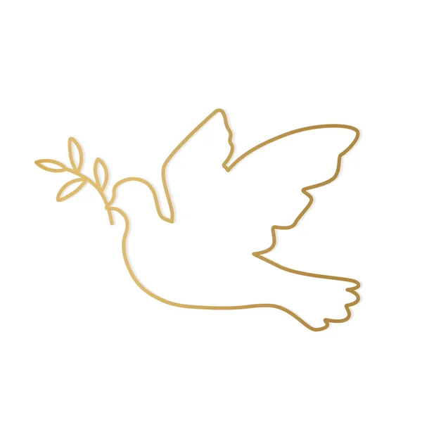 Golden Dove Olive Branch Holy Spirit Peace Concept Vector Illustration — Stok Vektör