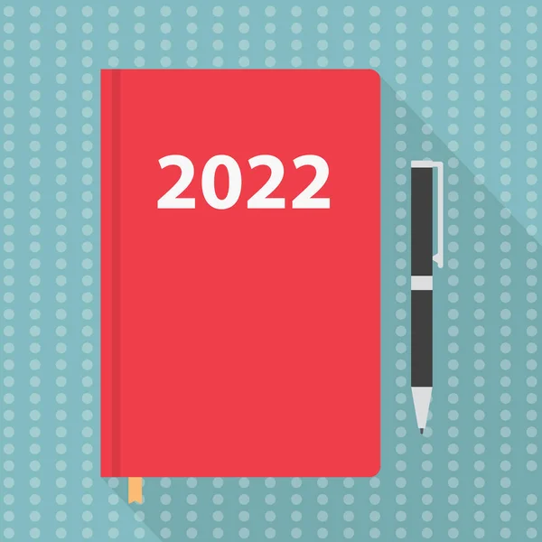 2022 Calendario Portátil Con Pluma Concepto Resoluciones Año Nuevo Ilustración — Archivo Imágenes Vectoriales