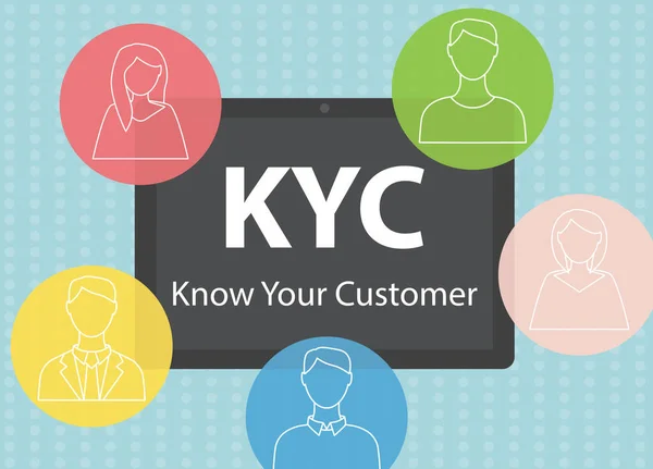 Kyc Conozca Cliente Escrito Pantalla Tableta Ilustración Vectorial — Vector de stock