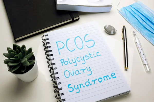 Pcos Polycystic Ovary Syndrome Written Spiral Notebook Doctor Desk — Stock Photo, Image