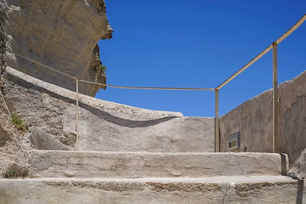 Stone Stairs Metal Railing Limestone Rock Blue Sky — Stock Photo, Image