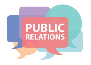 Konuşma baloncuğuyla yazılmış Halkla İlişkiler - vektör illüstrasyonu