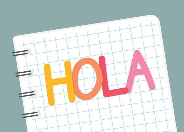 Hola Espanhol Escrito Notebook Ilustração Vetorial —  Vetores de Stock