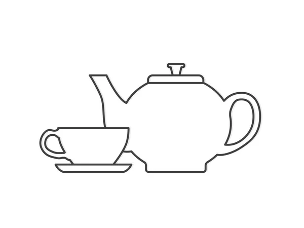 Черный Контур Чайника Чашки Иконки Векторная Иллюстрация — стоковый вектор