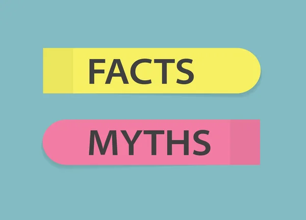 Facts Myths Written Memory Sticky Notes Vector Illustration — Stock Vector