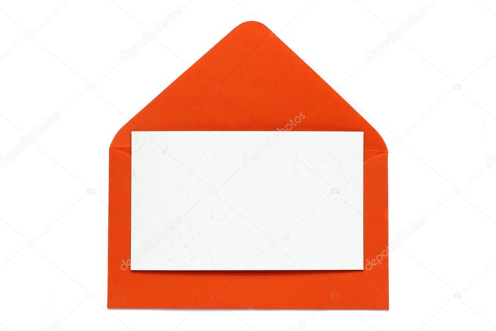 Red open envelope with blank card