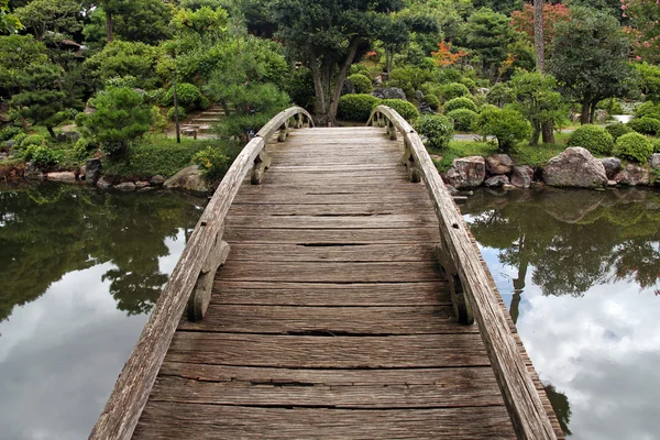 Passarela de madeira no jardim japonês — Fotografia de Stock