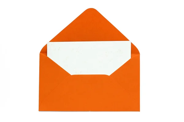 Sobre abierto naranja con tarjeta en blanco — Foto de Stock