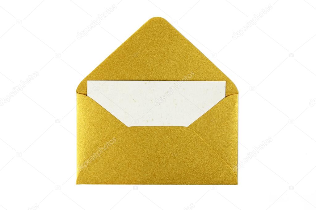 Gold envelope with blank white card