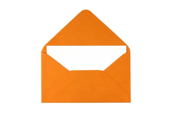 Enveloppe orange sur fond blanc — Photo