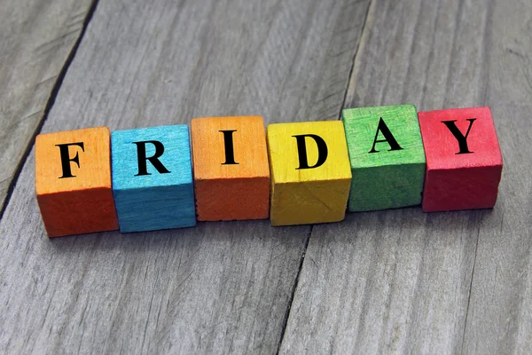 Concept of friday word on wooden colorful cubes — Stock Photo, Image