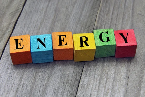 Concept of energy word on wooden colorful cubes — Stock Photo, Image