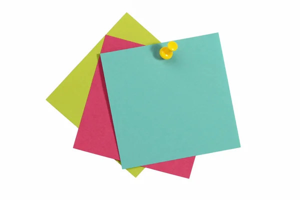 Colorful blank note cards with push pin on white — Stock Photo, Image