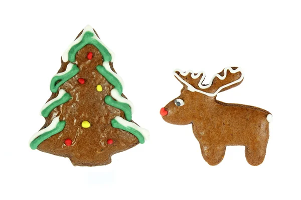 Christmas gingerbread- christmas tree and reindeer isolated on white background — Stock Photo, Image