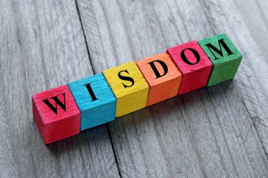 Concept of wisdom word on colorful wooden cubes clipart