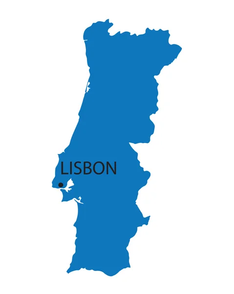 Mapa azul de Portugal con indicación de Lisboa — Vector de stock