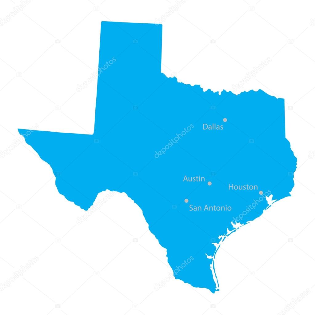 Blue map of Texas with indication of biggest cities Stock Vector by  ©chrupka 64013867