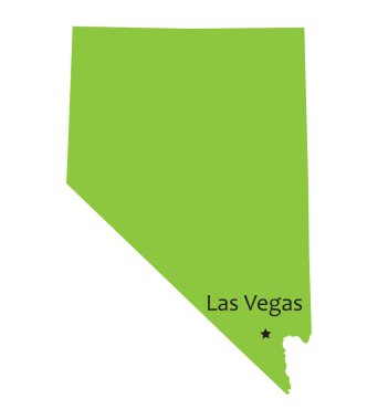 Green map of Nevada with indication of Las Vegas clipart