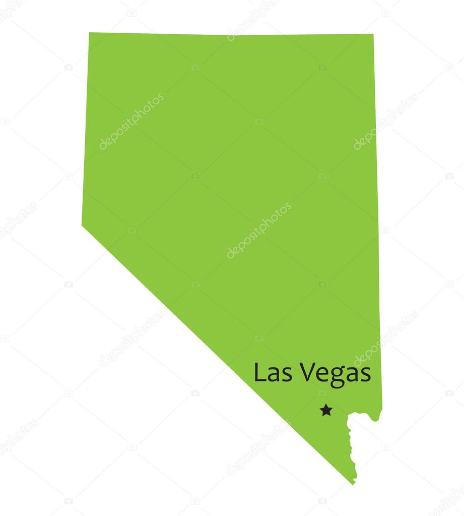 Green map of Nevada with indication of Las Vegas